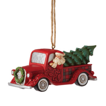 Gift Jim Shore HG Santa Plaid Red Truck Hanging Ornament Book
