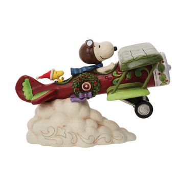Gift Peanuts by Jim Shore Flying Ace Plane with Christmas Wreath Figurine Book