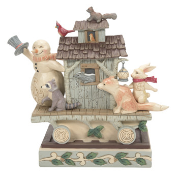 Gift Jim Shore White Woodland Snowman Caboose Figurine Book
